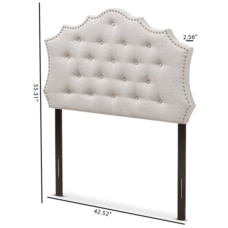 Bowery Hill Polyester Grayish Beige Twin Headboard Rectangular Upholstered
