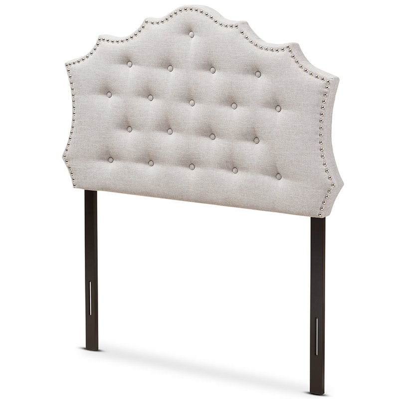 Bowery Hill Polyester Grayish Beige Twin Headboard Rectangular Upholstered