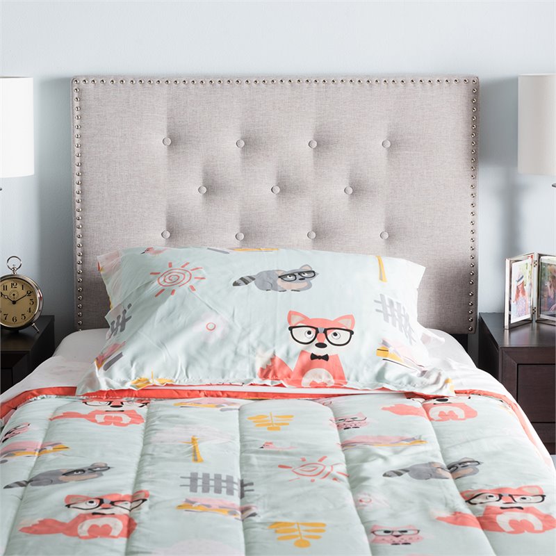 Bowery Hill Modern Fabric Tufted Twin Panel Headboard in Gray