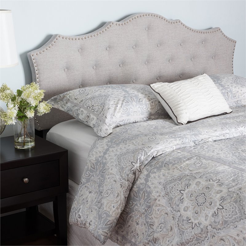 Bowery Hill Modern Tufted Queen Panel Headboard in Grayish Beige