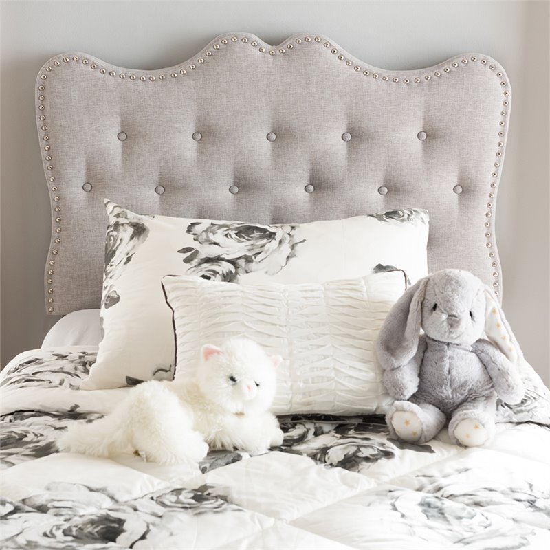 Bowery Hill Modern Tufted Twin Panel Headboard in Grayish Beige
