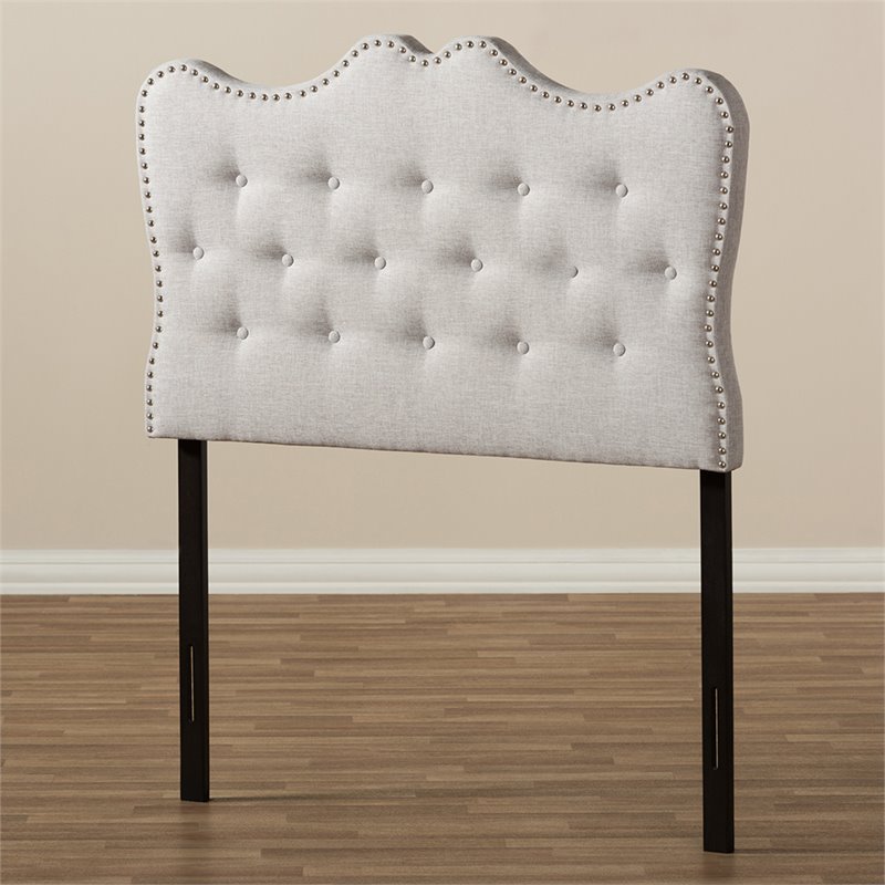 Bowery Hill Modern Tufted Twin Panel Headboard in Grayish Beige