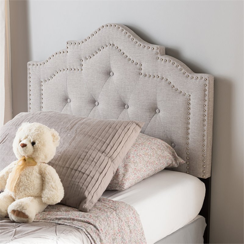 Bowery Hill Modern Tufted Twin Panel Headboard in Grayish Beige