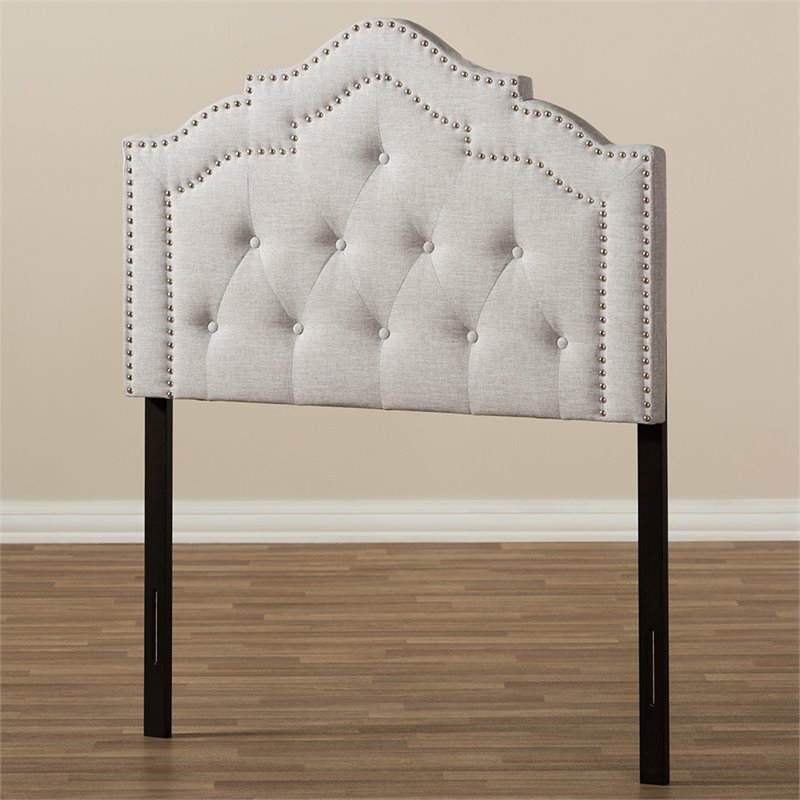 Bowery Hill Modern Tufted Twin Panel Headboard in Grayish Beige