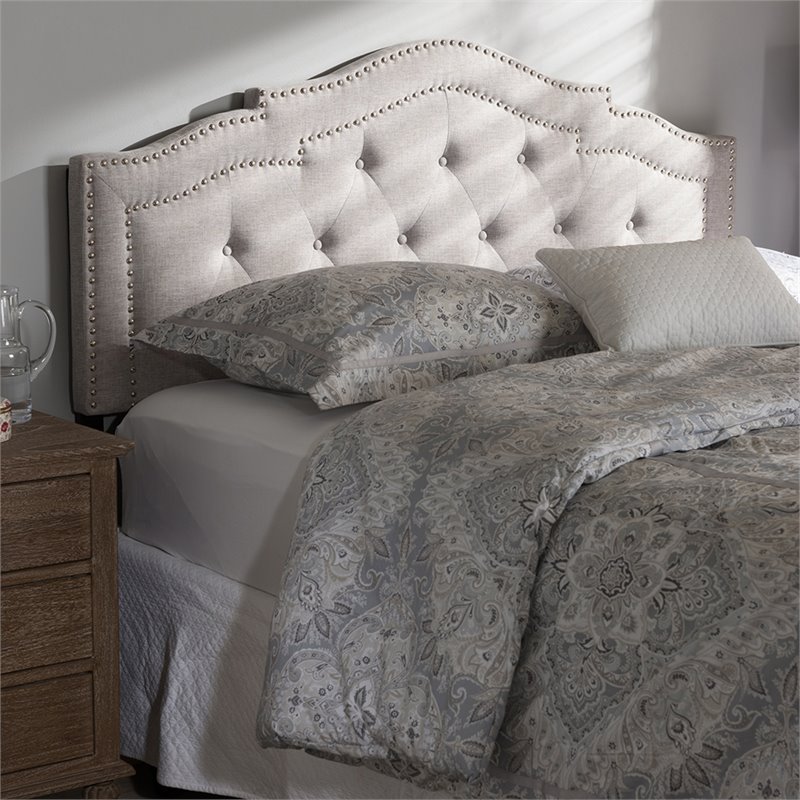 Bowery Hill Modern Tufted Full Panel Headboard in Grayish Beige