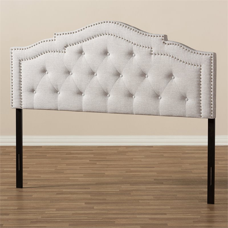 Bowery Hill Upholstered Grayish Beige Headboard Rectangular Foam Padded