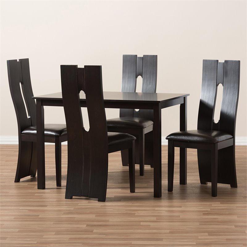 Bowery Hill Modern 5 Piece Dining Set in Dark Brown