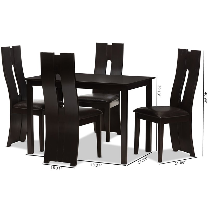 Bowery Hill Modern 5 Piece Dining Set in Dark Brown