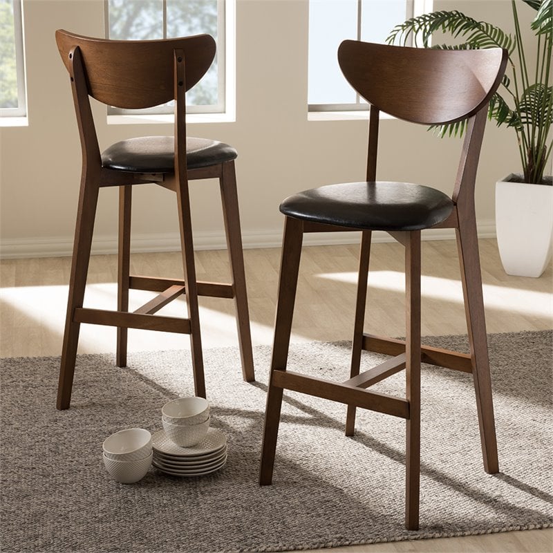 Bowery Hill Faux Leather Black and Walnut Brown Bar Stool Bentwood Design 40.35
