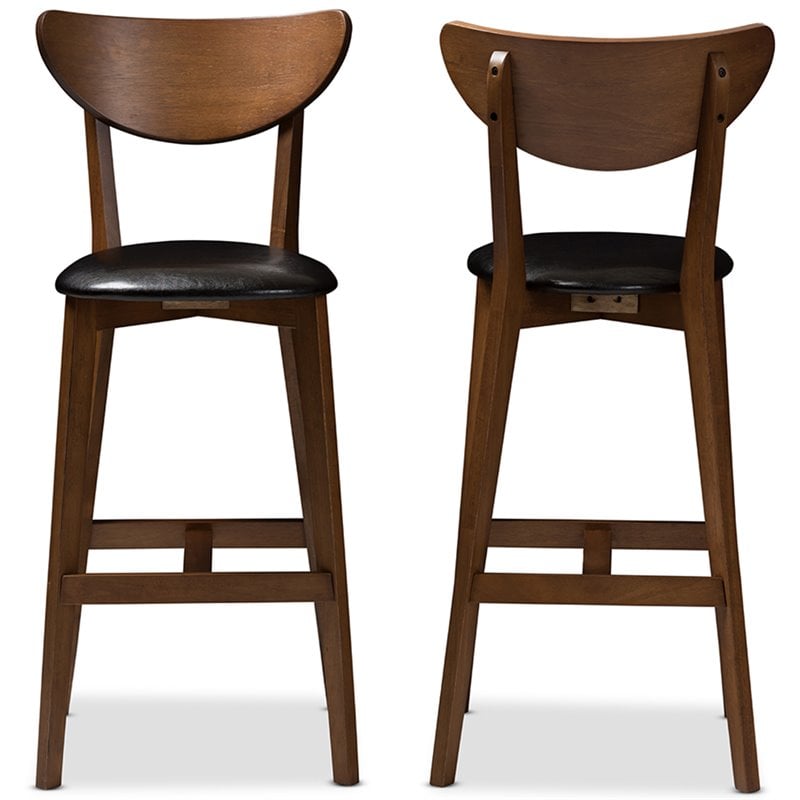 Bowery Hill Faux Leather Black and Walnut Brown Bar Stool Bentwood Design 40.35