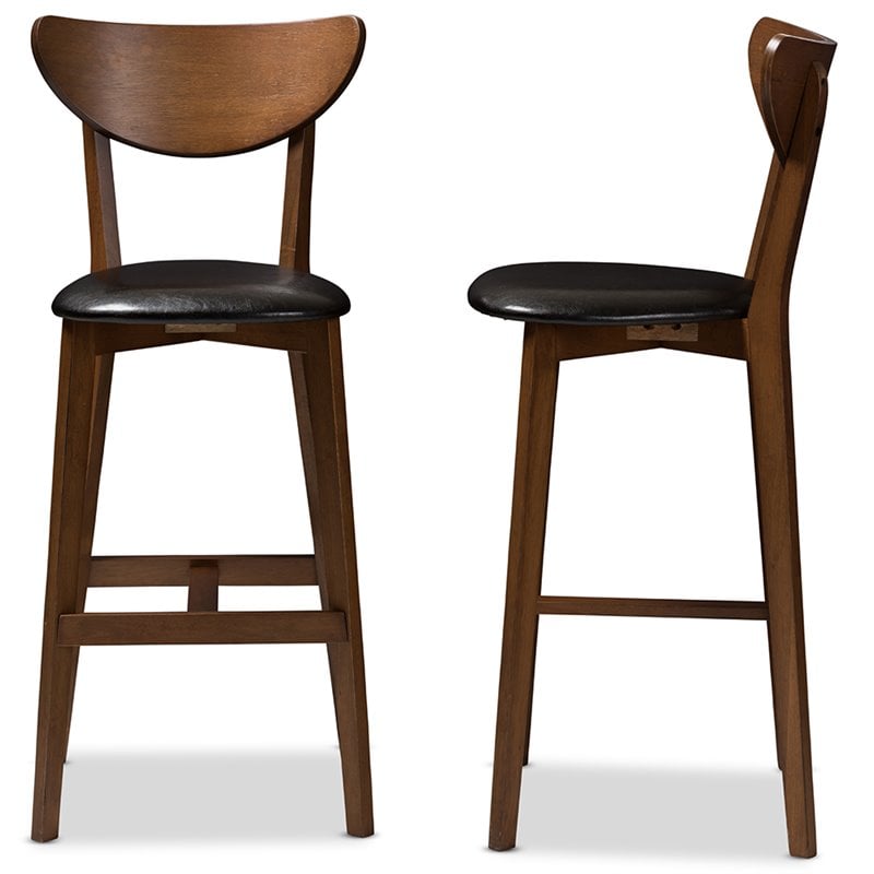 Bowery Hill Faux Leather Black and Walnut Brown Bar Stool Bentwood Design 40.35