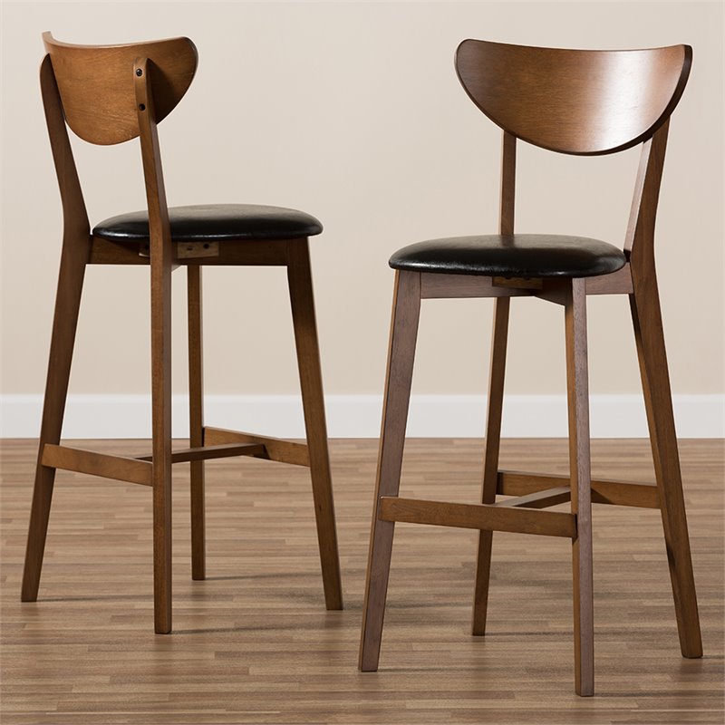 Bowery Hill Faux Leather Black and Walnut Brown Bar Stool Bentwood Design 40.35