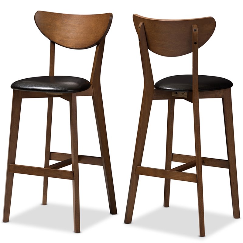 Bowery Hill Faux Leather Black and Walnut Brown Bar Stool Bentwood Design 40.35