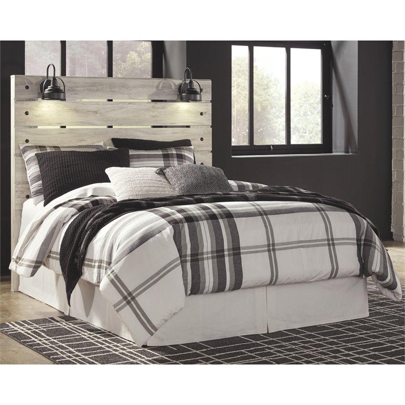 Bowery Hill Engineered Wood White Wash Panel Headboard Rectangular USB Charging Stations 60.67