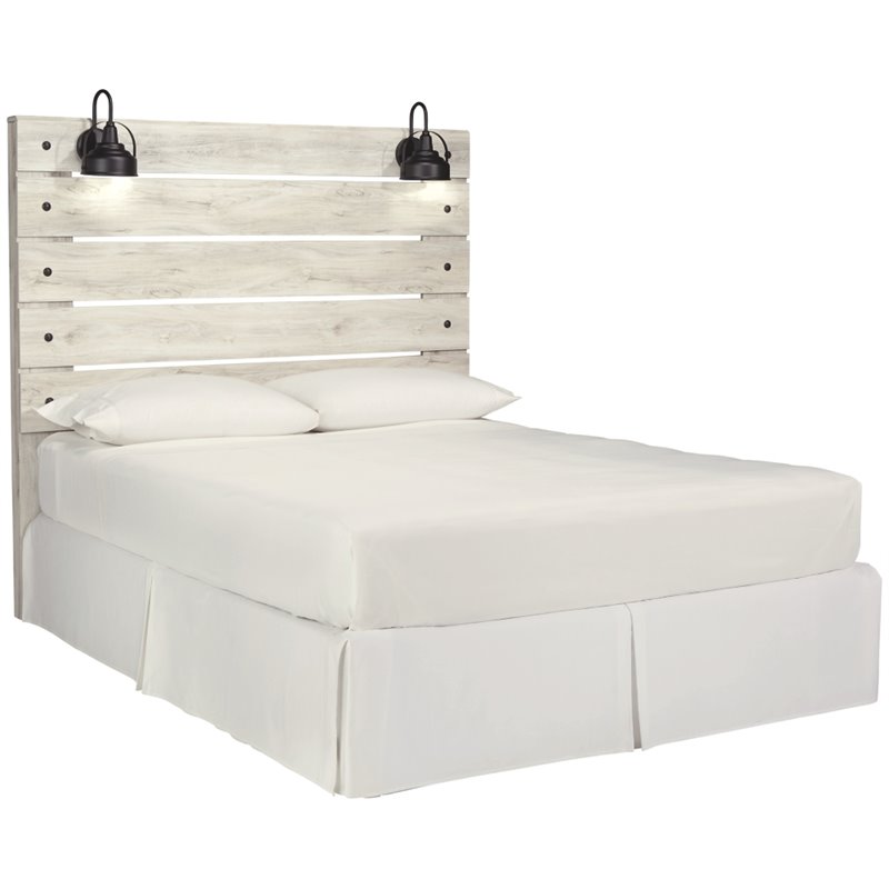 Bowery Hill Engineered Wood White Wash Panel Headboard Rectangular USB Charging Stations 60.67
