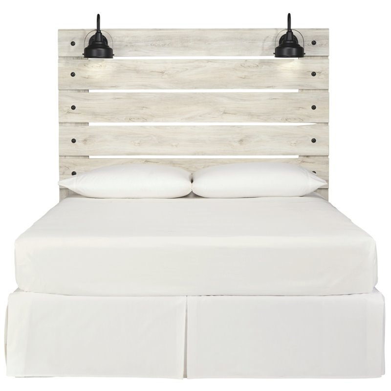 Bowery Hill Engineered Wood White Wash Panel Headboard Rectangular USB Charging Stations 60.67