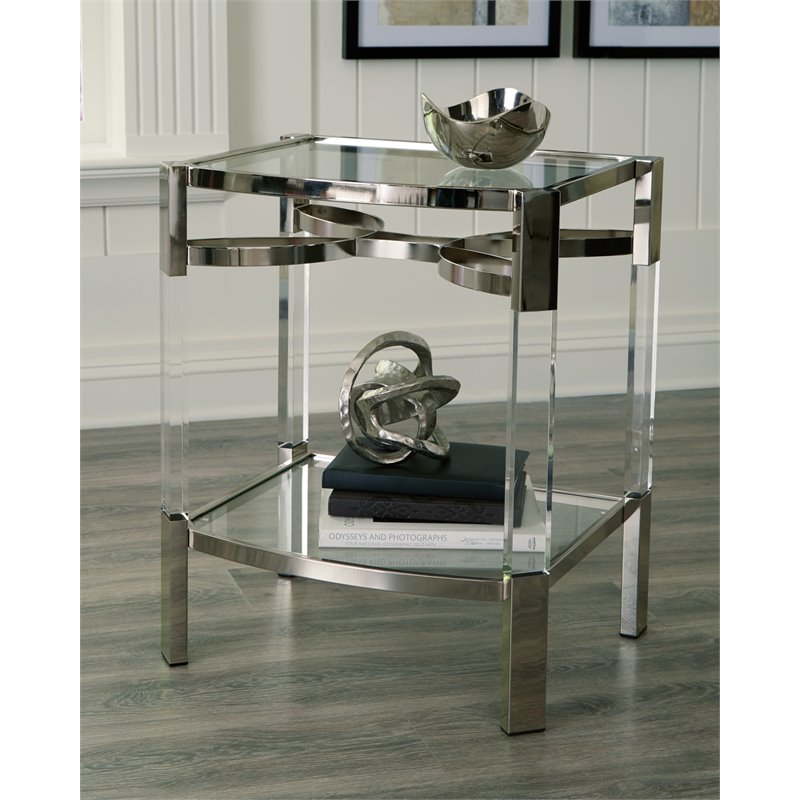 Bowery Hill Clear Acrylic and Silver Accent Table