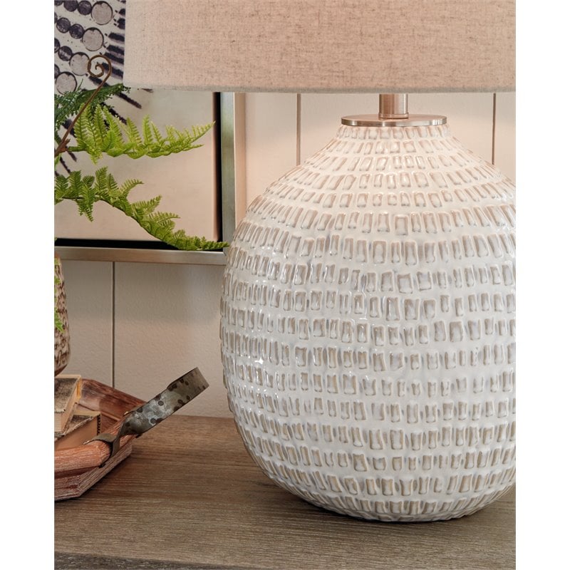 Bowery Hill Ceramic White & Beige Table Lamp Round 26