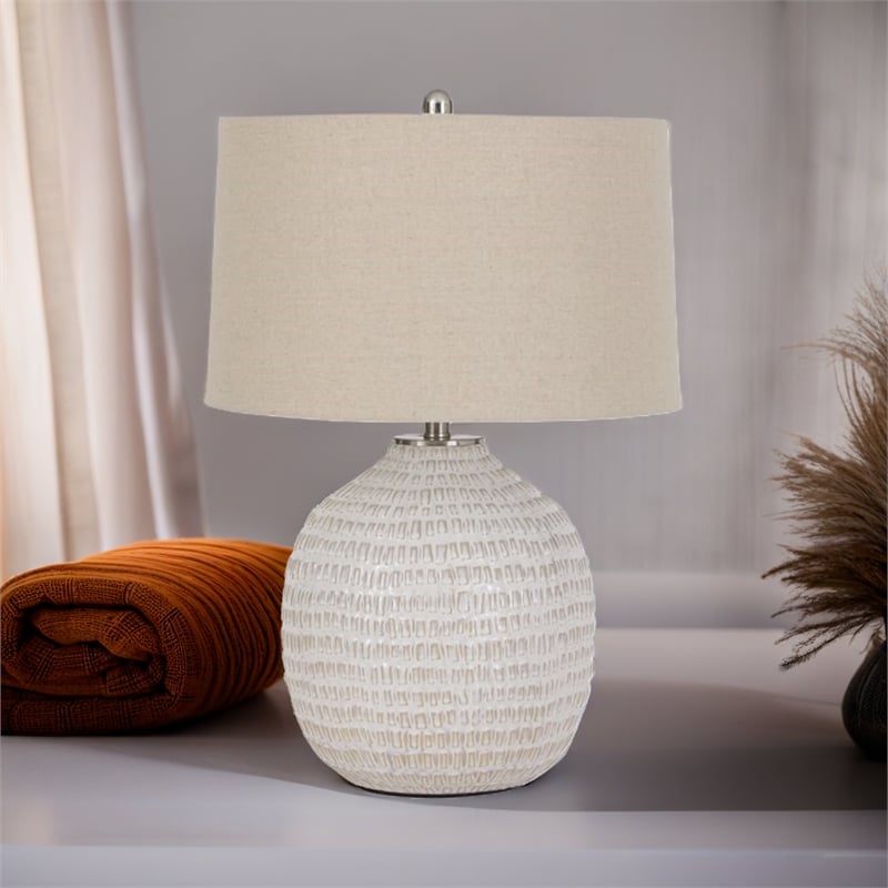 Bowery Hill Ceramic White & Beige Table Lamp Round 26