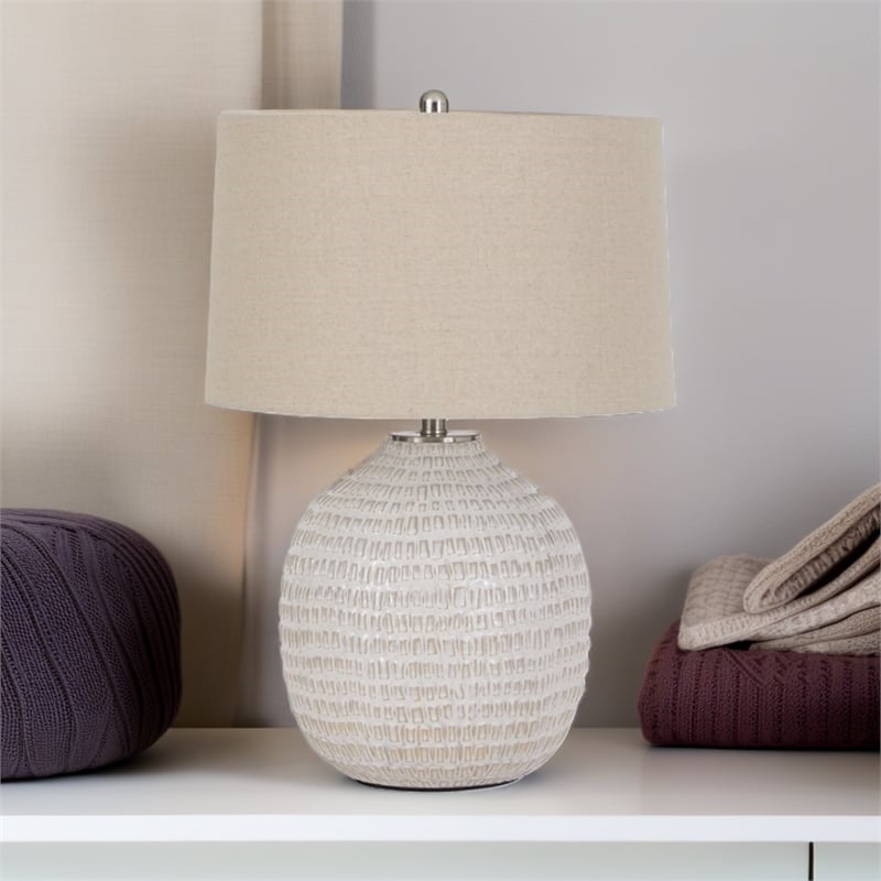 Bowery Hill Ceramic White & Beige Table Lamp Round 26