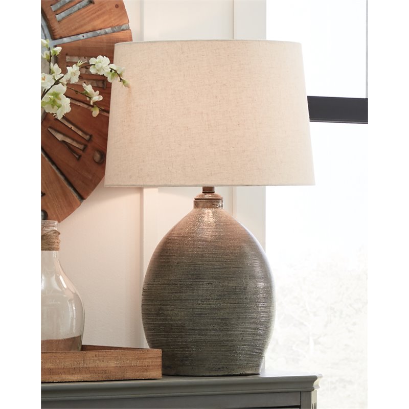 Bowery Hill Terracotta Gray Table Lamp Drum Shade 27.5