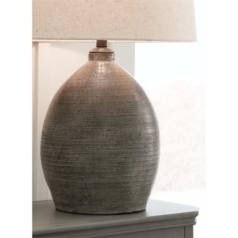 Bowery Hill Terracotta Gray Table Lamp Drum Shade 27.5