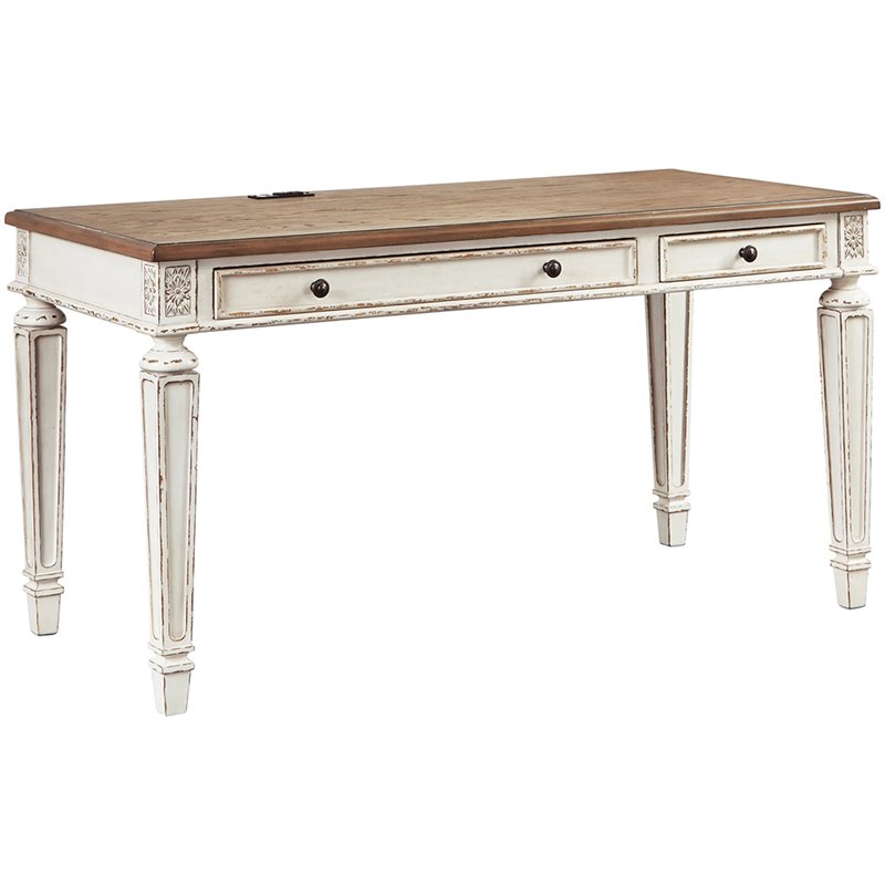 Bowery Hill Traditional Engineered Wood Computer Desk with USB Ports in White