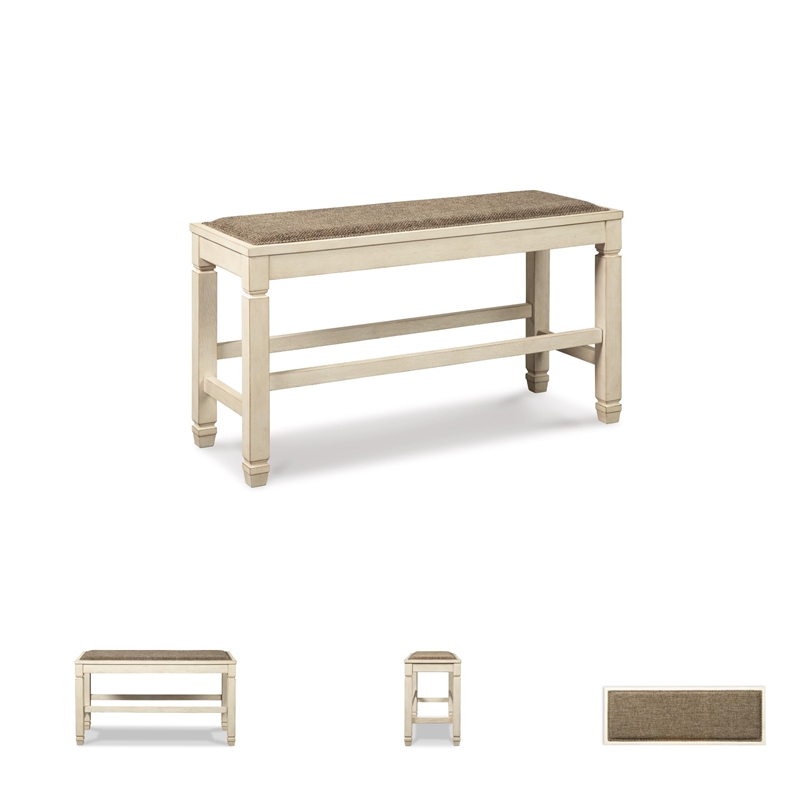 Bowery Hill Single Wood Counter Bench in Antique White & Brown