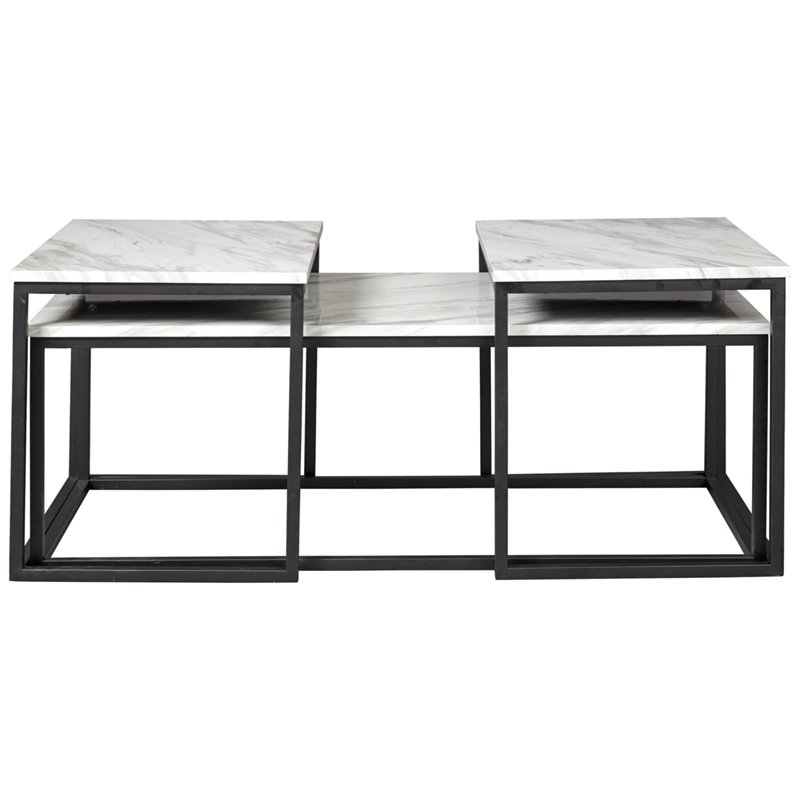Bowery Hill Wood Occasional Table Set in Gray and Black