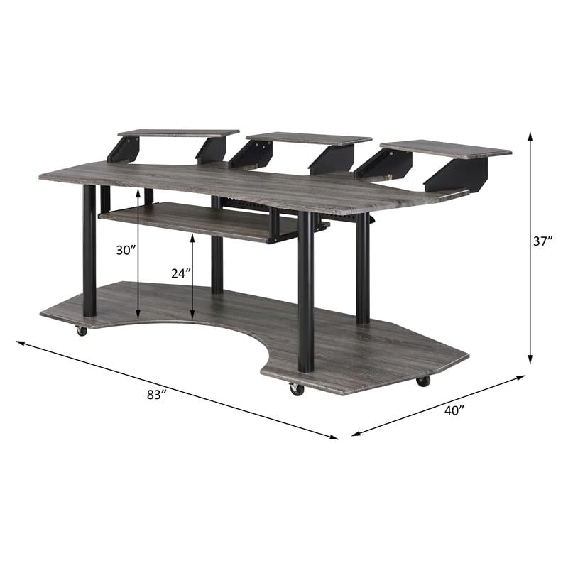 Bowery Hill Contemporary 4-Shelf Wood Music Recording Studio Desk in Black Oak