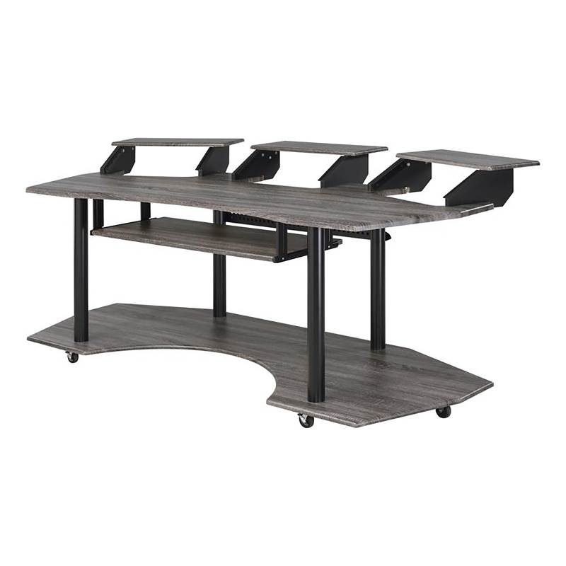 Bowery Hill Contemporary 4-Shelf Wood Music Recording Studio Desk in Black Oak