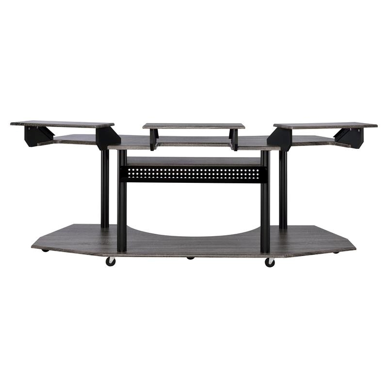 Bowery Hill Contemporary 4-Shelf Wood Music Recording Studio Desk in Black Oak
