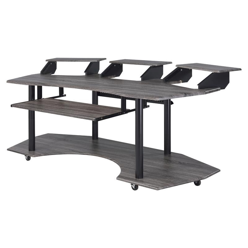 Bowery Hill Contemporary 4-Shelf Wood Music Recording Studio Desk in Black Oak