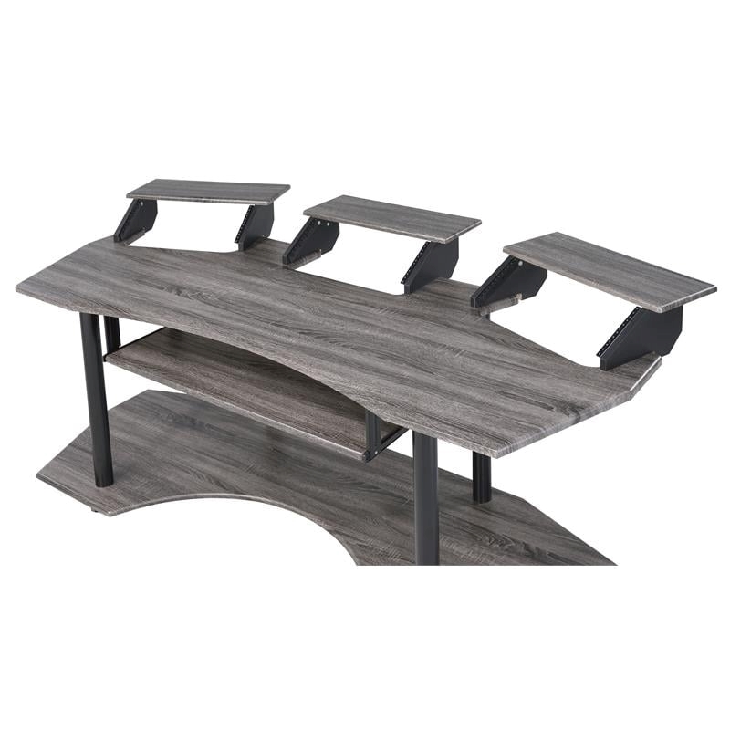 Bowery Hill Contemporary 4-Shelf Wood Music Recording Studio Desk in Black Oak