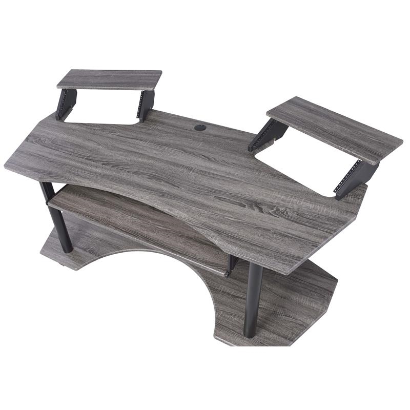 Bowery Hill Contemporary 3-Shelf Wood Music Recording Studio Desk in Black Oak