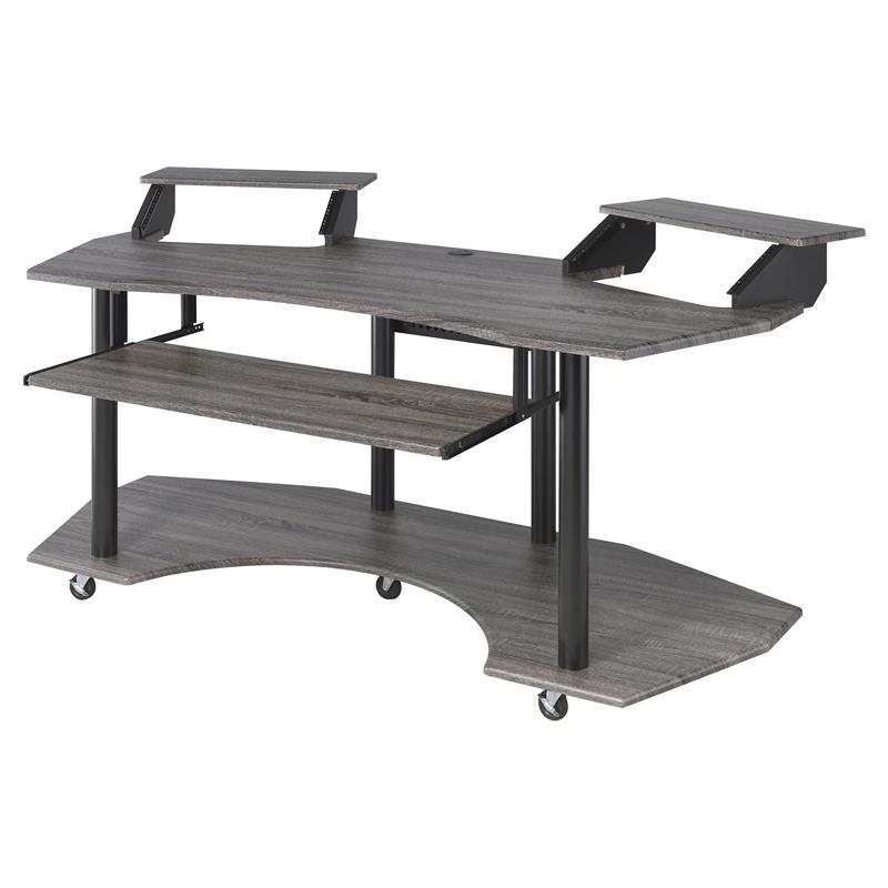 Bowery Hill Contemporary 3-Shelf Wood Music Recording Studio Desk in Black Oak