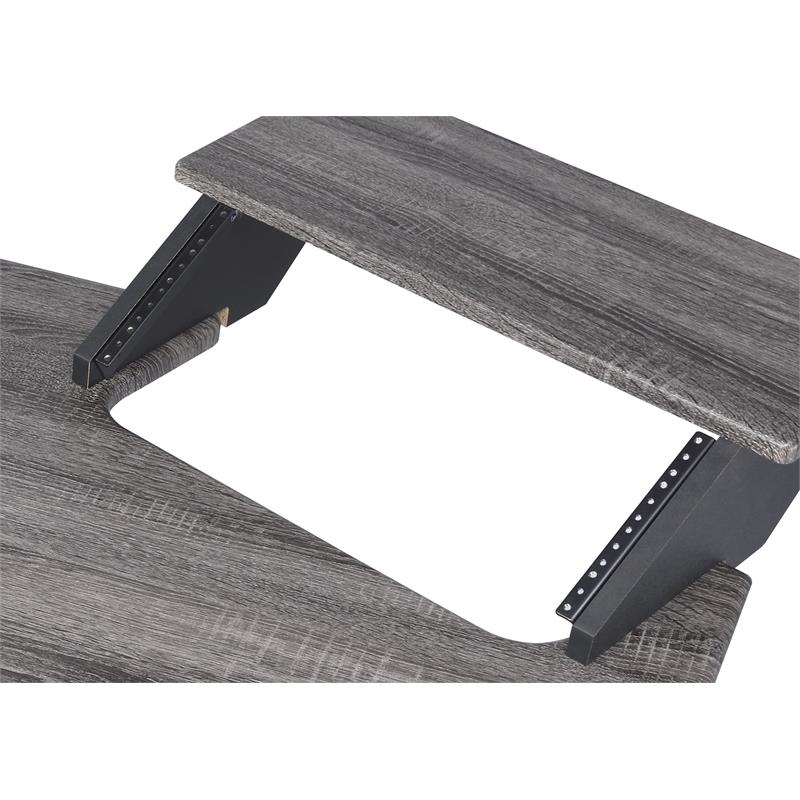 Bowery Hill Contemporary 3-Shelf Wood Music Recording Studio Desk in Black Oak