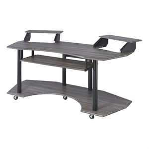 Bowery Hill Contemporary 3-Shelf Wood Music Recording Studio Desk in Black Oak