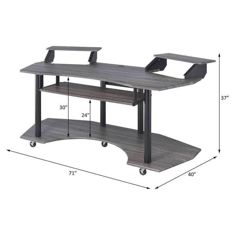Bowery Hill Contemporary 3-Shelf Wood Music Recording Studio Desk in Black Oak