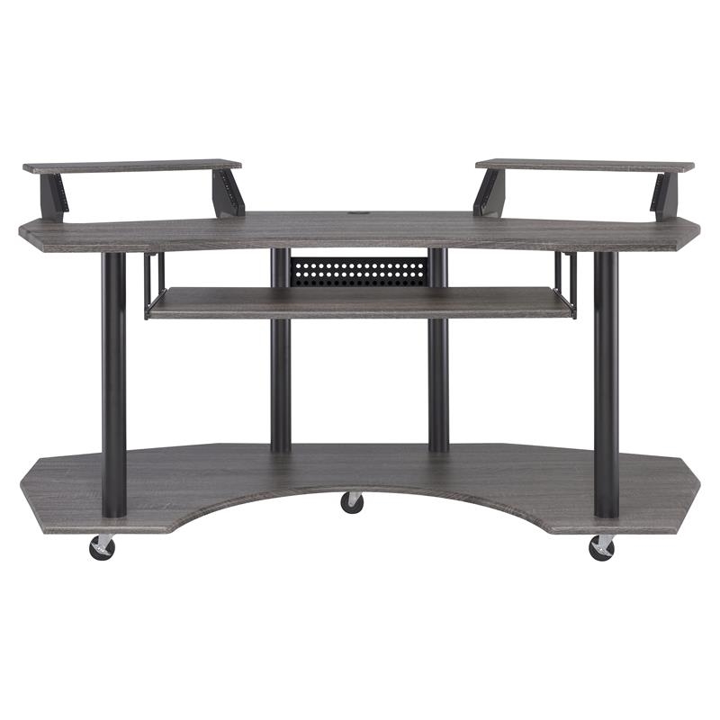 Bowery Hill Contemporary 3-Shelf Wood Music Recording Studio Desk in Black Oak