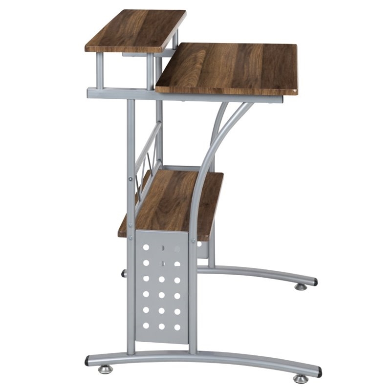 Bowery Hill Rustic Wood/Steel Computer Desk in Rustic Walnut/Silver
