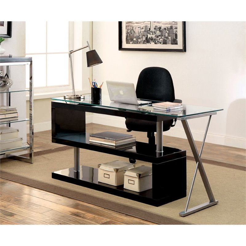 Bowery Hill Modern Swivel Metal Computer Desk in Black