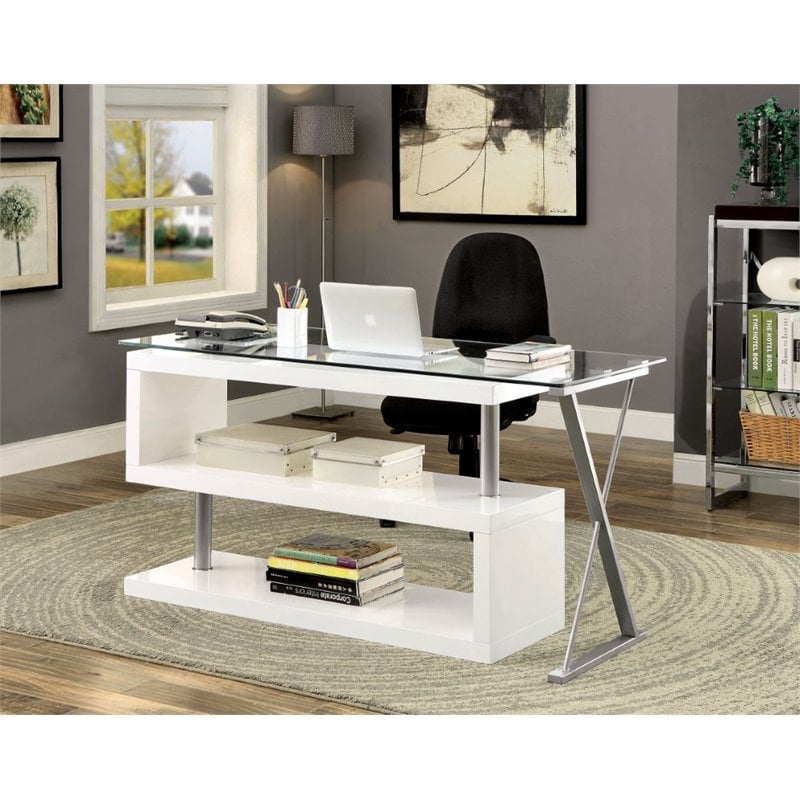 Bowery Hill Modern Metal Swivel Computer Desk in White