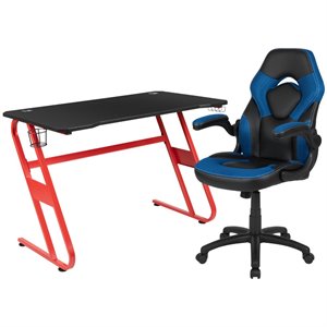 Bowery Hill 2 Piece Z-Frame Gaming Desk Set in Red and Blue