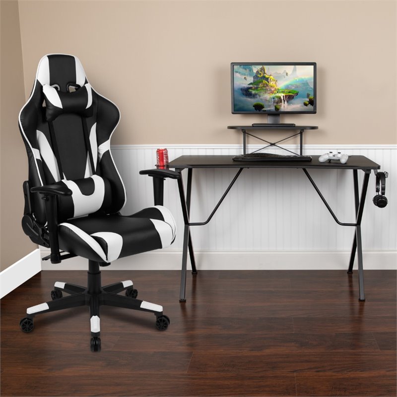 Bowery Hill Gaming Desk and Reclining Swivel Chair in Black