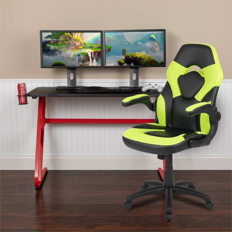 Bowery Hill 2 Piece Z-Frame Gaming Desk Set in Red and Green