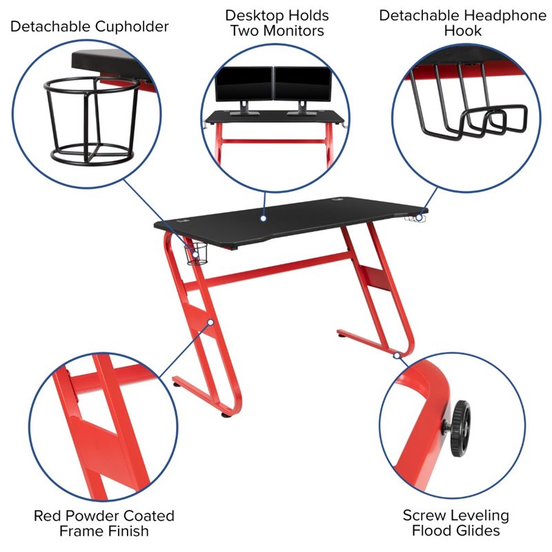 Bowery Hill 2 Piece Z-Frame Gaming Desk Set in Red and Black