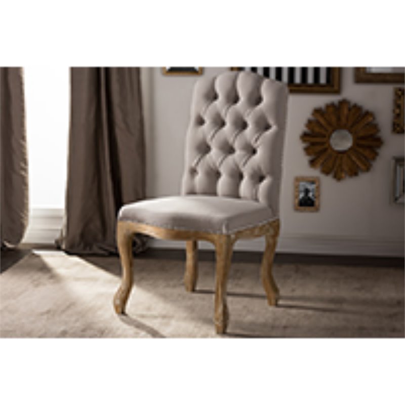 Bowery Hill Tufted Dining Side Chair in Natural Oak and Beige