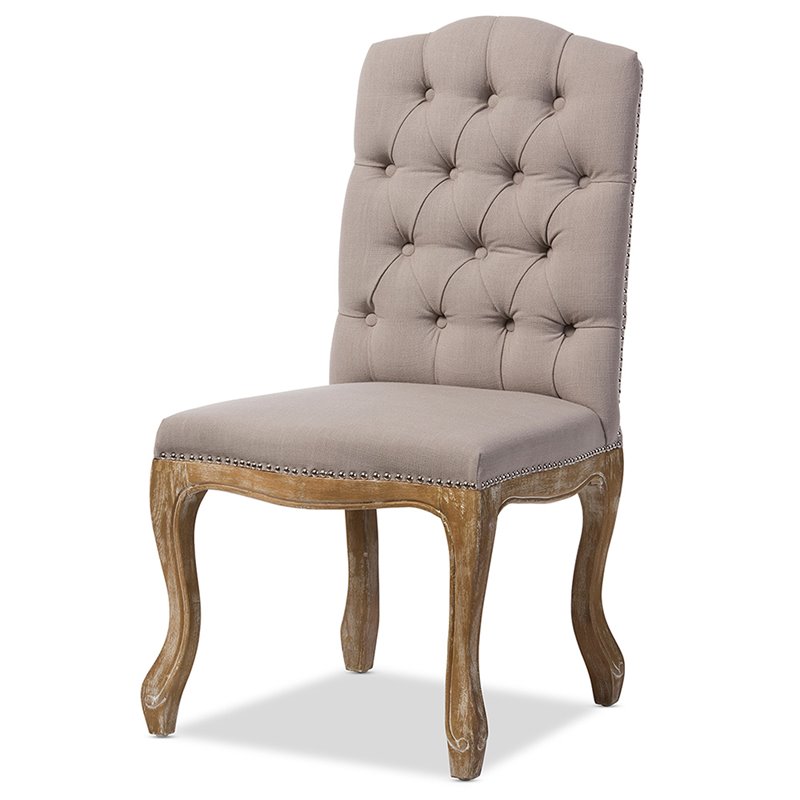 Bowery Hill Tufted Dining Side Chair in Natural Oak and Beige