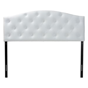Bowery Hill Modern Faux Leather Tufted Queen Panel Headboard in White